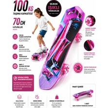 Mixoyuncak Pembe Işıklı Tekerlekli Çocuk Kaykayı 70 cm Tutmalı Desenli Skateboard Spor Araba Desenli