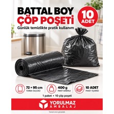 Yorulmaz Ambalaj 🗑️ Battal Boy Çöp Poşeti 72X95 cm – 📦 10 Adet, 400 gr Paket – 🏠 Ev, Ofis, Kafe ve Restoranlar Için Pratik Atık Toplama ve Günlük Temizlik Torbası