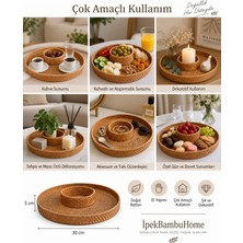 El Yapımı Doğal Rattan Çok Amaçlı Dekoratif Sunum ve Servis Tepsisi 30X5 cm