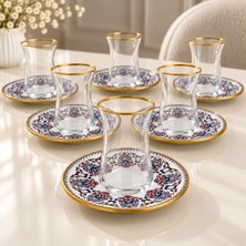Melinovaa 6 Kişilik 12 Parça Çay Bardağı Seti Gold Kenarlı Çeyizlik Şık Çay Takımı