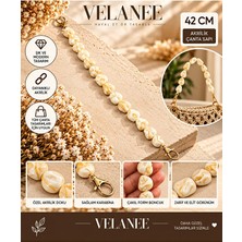 Velanee Krem Altın Sarısı Mermer Desenli Çakıl Form Boncuklu Gold Klipsli Akrilik Çanta Sapı 42 cm