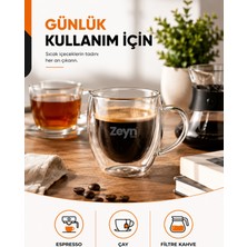 Zeyn Gross 250 ml Çift Cidarlı Kulplu Cam Bardak – Isı Yalıtımlı Borosilikat Kahve ve Çay Bardağı