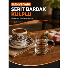 Zeyn Gross Kahve Yanı Şerit Cam Bardak Kulplu Mini Su Bardağı 6'lı Sunum Seti