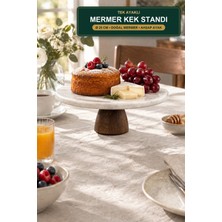 Viracasa Doğal Mermer Kek Standı 20 cm Tek Ahşap Ayaklı Yuvarlak Sunumluk Pasta Standı