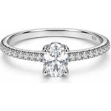 Klazo Jewelry 925 Ayar Gümüş Rodyum Kaplama Oval Kesim Tektaş Yüzük