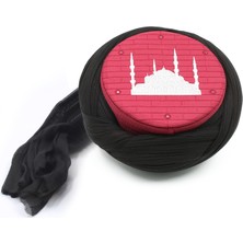 Sarıkhane Cami Sarığı – Siyah Kumaş – Bordo Takke – Çapraz Sarım – Cami Nakışlı – 7 Metre – Züabeli