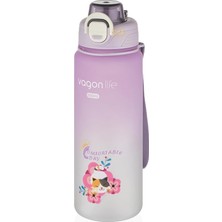 800ML Sevimli Hayvanlar Desenli Pipetli/pipetsiz Kullanım Polikarbon Su Matarası (Lila)