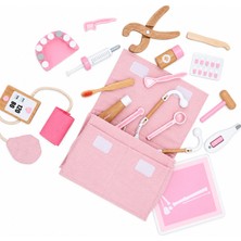 Nilberry Ahşap Doktor Seti Pembe Çantalı Çocuk Doktor Oyuncağı, Diş Hekimi Oyun Seti – Stetoskop, Montessori Eğitici Oyuncak