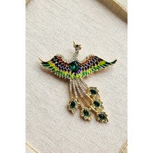 BB Bi Butik Shop Zümrüt Taşlı Rengarenk Anka Kuşu Broş
