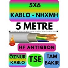 5x6 Nhxmh Alev Iletmez Kablo, 5 Metre, Gri
