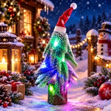 Kuzey Oyuncak 2 Adet Ahşap Kütüklü Renkli LED Işıklı Yılbaşı Ağacı 22CM Işıklı Yılbaşı Çam Ağacı Işıklı Noel Ağacı