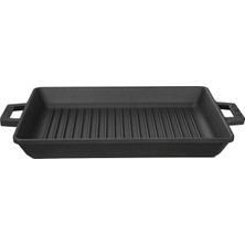 Merfi Store Metal Kulplu Döküm Izgara Tava, 26X32 Cm, Siyah