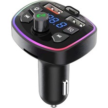 Q7 Pd 20W Araç Fm Transmitter 5.3 Bluetooth Araç Kiti 2usb Port, 1type-C Hızlı Şarj Çıkışlı Çakmaklık Girişli, Renkli Işıklı Ecc-Q7
