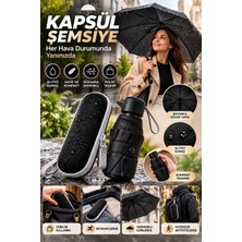 TeknoKapsül Kapsül Şemsiye Siyah Mini Boyut Çantada Kolay Taşıma Günlük ve Seyahat Kullanımı