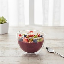 Merfi Store 1 Adet Çift Cidarlı Borosilikat Cam Kase (250 Ml) - Isı Yalıtımlı, El Yakmayan Şeffaf Servis