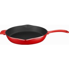 Merfi Store Spring Serisi, Döküm Kızartma Tavası, Yuvarlak, 28 Cm, Mat Emaye, Parlak Siyah Taban, Kırmızı