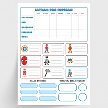 Kahraman Figürlü Isimlik, Ders Programı, Kalem ve Eşya Sticker Seti, Mavi 10 Sayfa