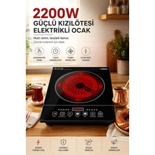 Merfi Store 2200W Dijital Dokunmatik Tekli Elektrikli Ocak - Tüm Tencere Tiplerine Uyumlu Siyah Kristal