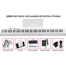 Merfi Store JDP-8830 Tuş Hassasiyetli Katlanabilir Bluetooth + Şarjlı Piyano - Beyaz