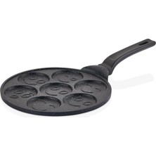Merfi Store Premium Döküm Gülenyüz Pankek Tavası, 26 Cm, Siyah