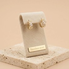 Stainless Steel Vıp Seri 316L Çelik Gold Renk Kademeli Baget Taşlı Halka Küpe 1,5 cm