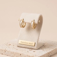 Stainless Steel Vıp Seri 316L Çelik Gold Renk Baget Zirkon Taşlı Halka Küpe 1,5 cm