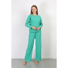 Çamaşır Kenti Kadın Bürümcük Kumaş Pijama Takım Yeşil