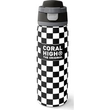 High 800 ml Kız Çocuk Siyah Beyaz Dama Desenli Pipetli ve Direkt Içim Çelik Termos/matara - 38538