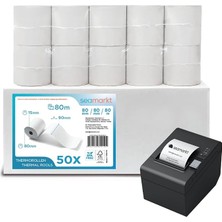 Adet 80X80M Termal Adisyon Rulosu, Garantili Net 80M Uzunluk, Premium 48GSM Bpa Free Yazar Kasa & Pos Rulosu