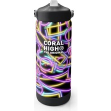 High 650 ml Kız Çocuk Siyah Çok Renkli Neon Desenli Çelik Suluk/matara (Pipetli) 38330
