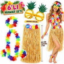 TeknoKapsül Hawaii Parti Kostüm Seti - 60 cm Hasır Etek, Çiçekli Aksesuarlar ve Ananas Gözlük