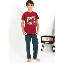 Çamaşır Kenti Erkek Çocuk Kısa Kol Penye Pijama Takım Bordo