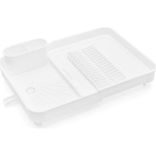 Collection Açılır Kapanır Bulaşıklık Tabaklık, Su Tahliye Oluklu ve Çatal Bıçak Kurutmalıklı-Modern Tasarım Plastik (Beyaz)