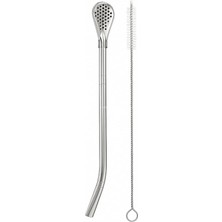 Süzgeç Uçlu Metal Pipet Seti, Filtreli Kaşık Pipet, Temizleme Fırçası Dahil, Kokteyl Sunum Bitki Çayı ve Yerba Mate (Bombilla) Için Tekrar Kullanılabilir Şık Tasarım