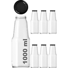 ml Şeffaf Meyve Suyu Şişesi, Meşrubat, Limonata Şişesi Metal Kapaklı 1000 cc Boş Cam Şişe (6, Siyah Kapak, 1000, Mililitre)
