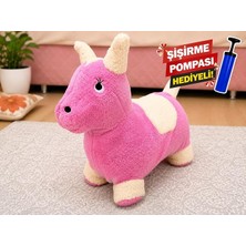 Sevimli Şişme Zıp Zıp Peluş Hayvan Pembe-Beyaz (Şişirme Pompası Hediyeli)