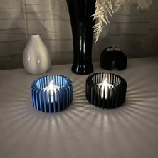 Bezos 3D Baskı Modern Çizgili Mumluk - Tealight Mumluk (1 Adet)-Mavi