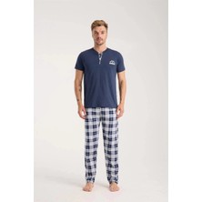 Çamaşır Kenti Erkek Lacivert Düğmeli Yaka Kısa Kol Pijama Takımı