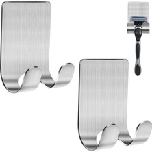 Lexroo 2'li Paslanmaz Çelik Metal Banyo Jilet ve Traş Bıçağı Tutucu, Kendinden Yapışkanlı, Çift Askılı, Delme Gerektirmez, Su Geçirmez, Nemli Ortama Dayanıklı, Fayans, Mermer, Cam, Ahşap Uyumlu
