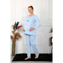 Çamaşır Kenti Kadın Uzun Kol Hamile Lohusa Pijama Takımı Mavi