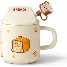 Happyday Panda Figürlü Kapaklı Seramik Mug 300ML Kahve Kupası Kaşıklı Tasarım Kupa Ofis Masa
