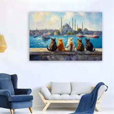 Salacak Harem Kıyısından Boğaz Manzarası Seyreden Kediler Kanvas Tablo, 75X50