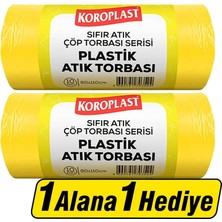 Koroplast Plastik Atık Çöp Torbası Jumbo Boy 80 cm x 110 cm Sarı 10'lu Paket - 1 Alana 1 Hediye