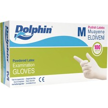 5 Adet Dolphin Pudralı Lateks Beyaz Eldiven Medium 100'LÜ