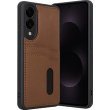 Northcity Samsung Galaxy S25 Uyumlu Edge Sara Kartvizitli Deri Kılıf - Taba