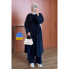 Balenbi Kadın Cupra Pike Uzun Hırka Bluz Geniş Paça Pantolon 3\'lü Abaya Takım 3861