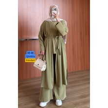 Balenbi Kadın Cupra Pike Uzun Hırka Bluz Geniş Paça Pantolon 3\'lü Abaya Takım 3861
