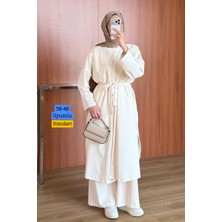 Balenbi Kadın Cupra Pike Uzun Hırka Bluz Geniş Paça Pantolon 3\'lü Abaya Takım 3861