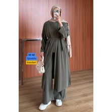 Balenbi Kadın Cupra Pike Uzun Hırka Bluz Geniş Paça Pantolon 3\'lü Abaya Takım 3861