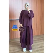 Balenbi Kadın Cupra Pike Uzun Hırka Bluz Geniş Paça Pantolon 3\'lü Abaya Takım 3861